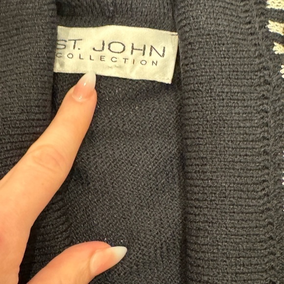 ST. JOHN COLLECTION Navy Blue Cream Stitch Cardigan Jacket - Picture 6 of 7